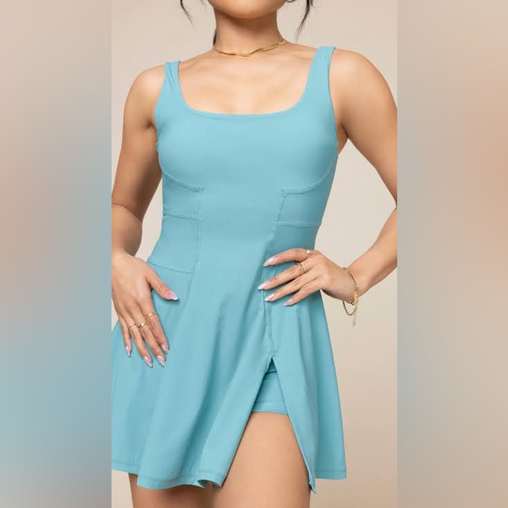 POPFLEX BLUE OASIS TIE BREAKER DRESS